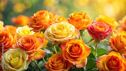 Vibrant yellow and orange roses in full bloom, roses, flowers, yellow, orange, blossom, vibrant, full bloom, petals, garden