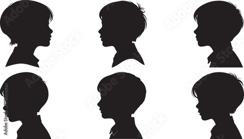 Boy head silhouette bundle vector art illustration design using black color