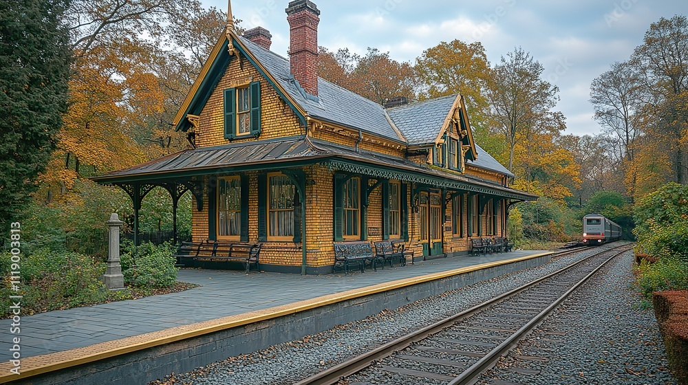 Nostalgic Victorian-era train station with iconic railway architecture Nostalgic Victorian-era train station with iconic railway architecture