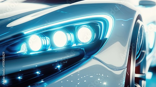  a beautiful visual of a car headlight, with a futuristic design and a white background