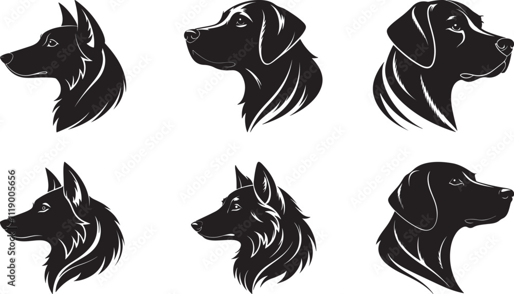 Obraz premium The animal of Dog Head silhouette vector illustration design, icon and logo using black color