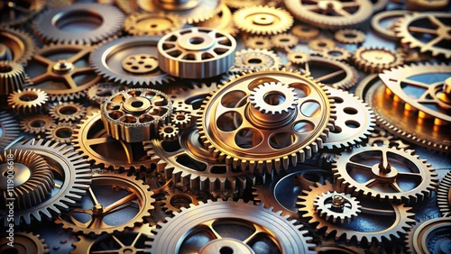 Intricate gears and cogs of QuantumForge machinery showcasing elegance and precision, mechanical, intricate