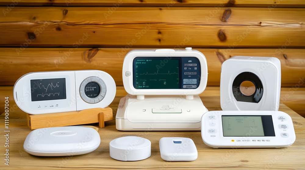 Fototapeta premium Advanced eye examination equipment setup in modern clinic. Precision tools for comprehensive vision assessment and diagnostics.