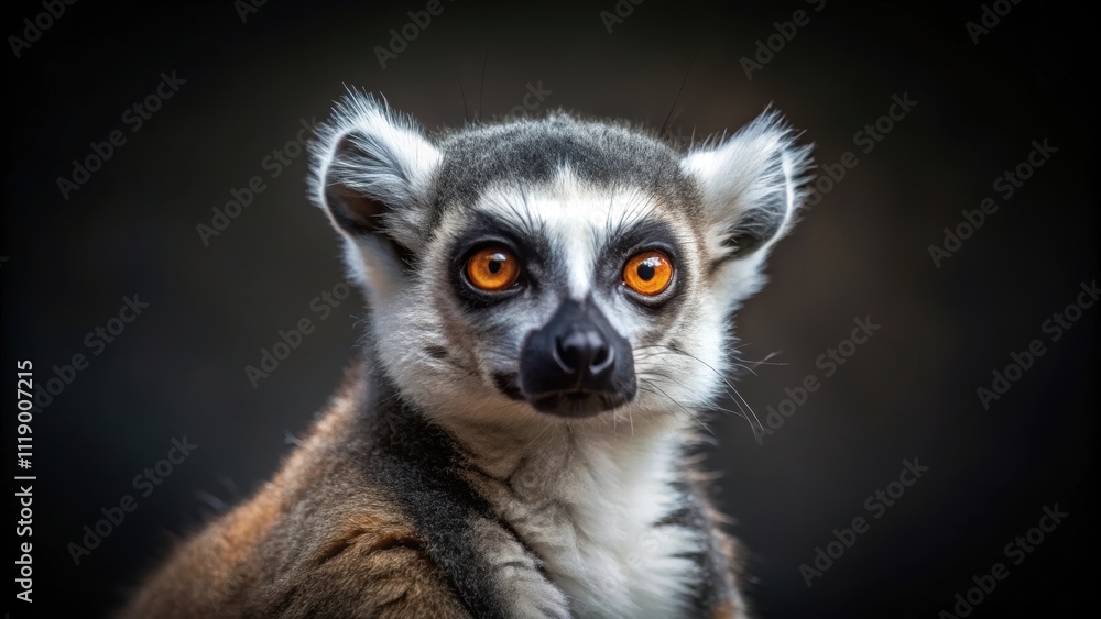 Obraz premium Lemur in close-up view isolated on dark background, lemur, primate, wildlife, animal, cute, fur, Madagascar, exotic