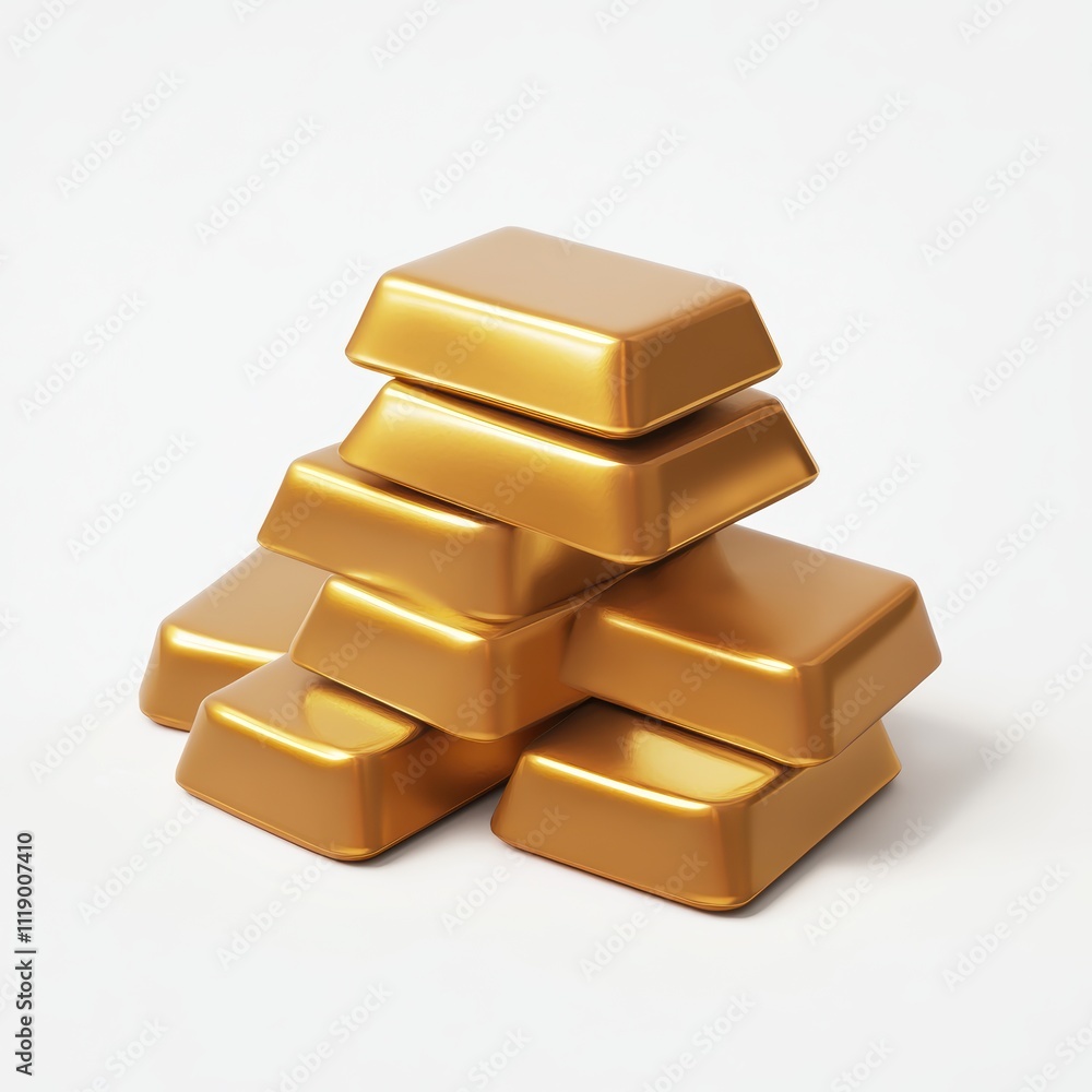 A neatly stacked pile of shiny gold bars, isolated on white background, representing affluence and precision, perfect for investment visuals A neatly stacked pile of shiny gold bars, isolated on white background, representing affluence and precision, perfect for investment visuals