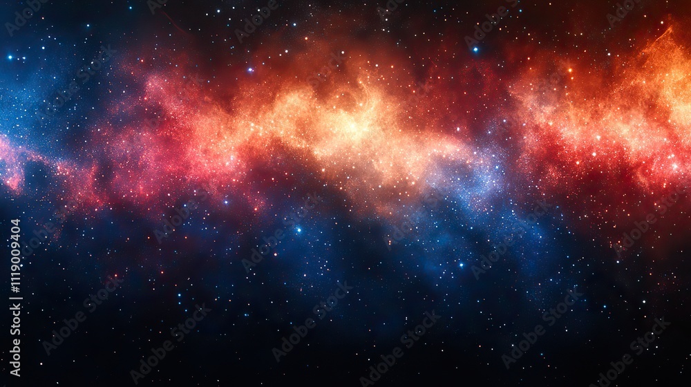 Red, white, and blue fireworks explode in the night sky, creating a panoramic banner with space for text Red, white, and blue fireworks explode in the night sky, creating a panoramic banner with space for text