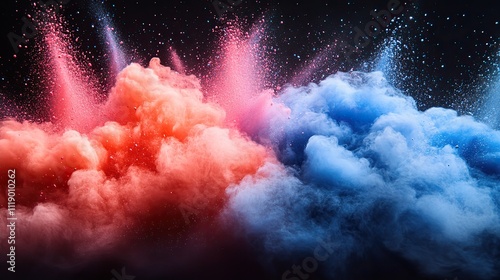 Red, white, and blue powder explodes on an isolated background, suitable for a national holiday design photo