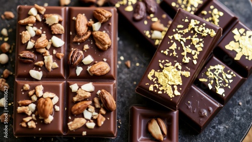 Indulge in Luxury: Gourmet Chocolate Bars with Nuts and Gold Leaf - Perfect for Gifting and Savoring photo