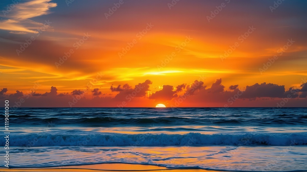Obraz premium Golden Sunset Over the Ocean: Perfect for Wall Art, Home Decor, and Travel Posters