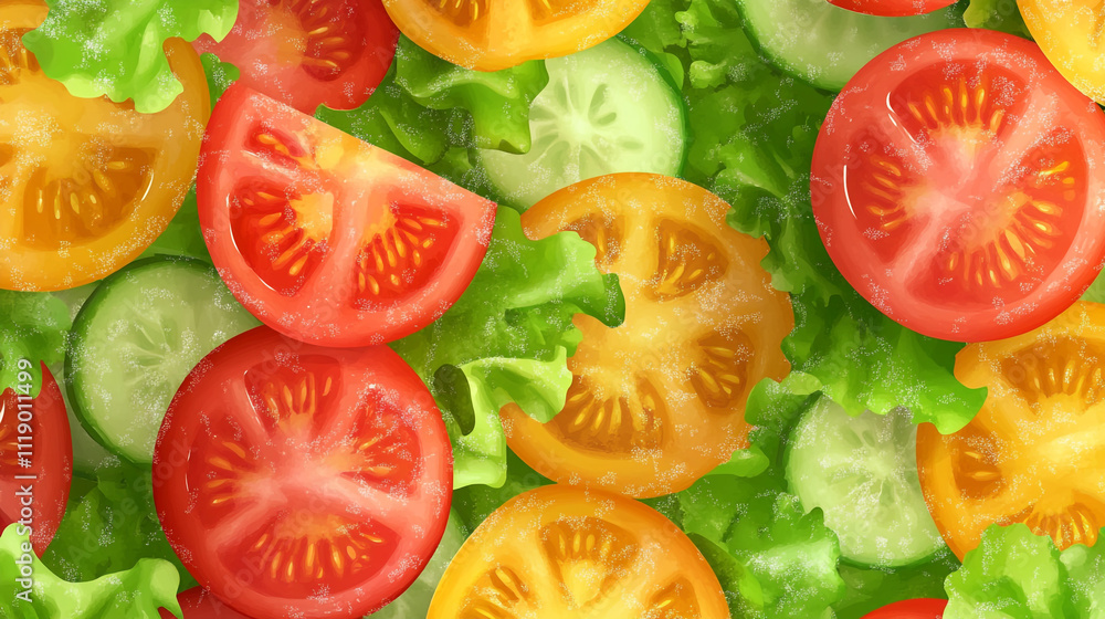 Fresh salad ingredients arranged neatly with vibrant colors and textures in a culinary display Fresh salad ingredients arranged neatly with vibrant colors and textures in a culinary display