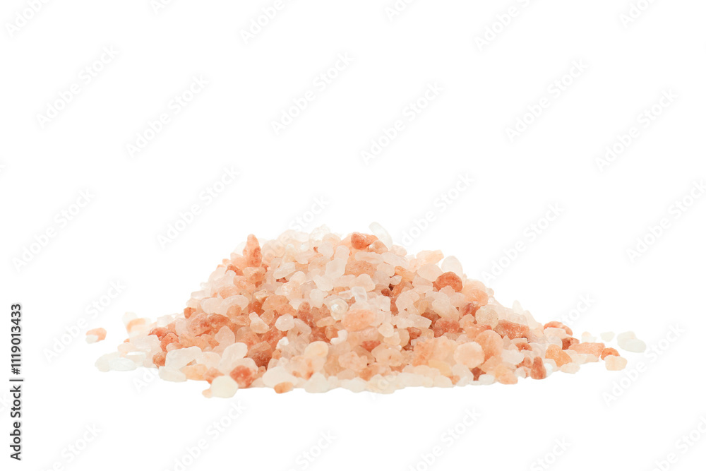 Pink sea salt on white background, close up Pink sea salt on white background, close up