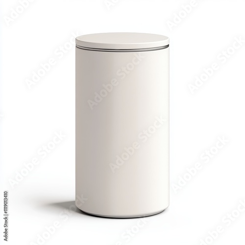 A sleek cylindrical pedestal for displaying products, isolated on white background, representing elegance and versatility, perfect for lifestyle branding