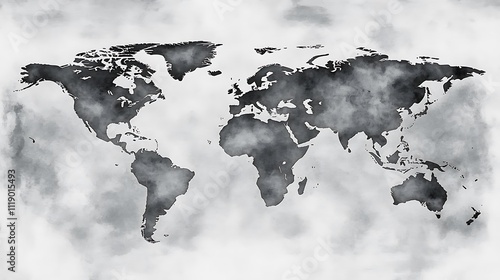 Wallpaper Mural World map obscured by smoke or clouds, symbolizing pollution or global issues. Torontodigital.ca