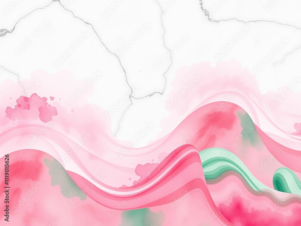 Watercolor-inspired waves in soft pink and green on a weathered marble background with intricate texture, earthy, green Watercolor-inspired waves in soft pink and green on a weathered marble background with intricate texture, earthy, green