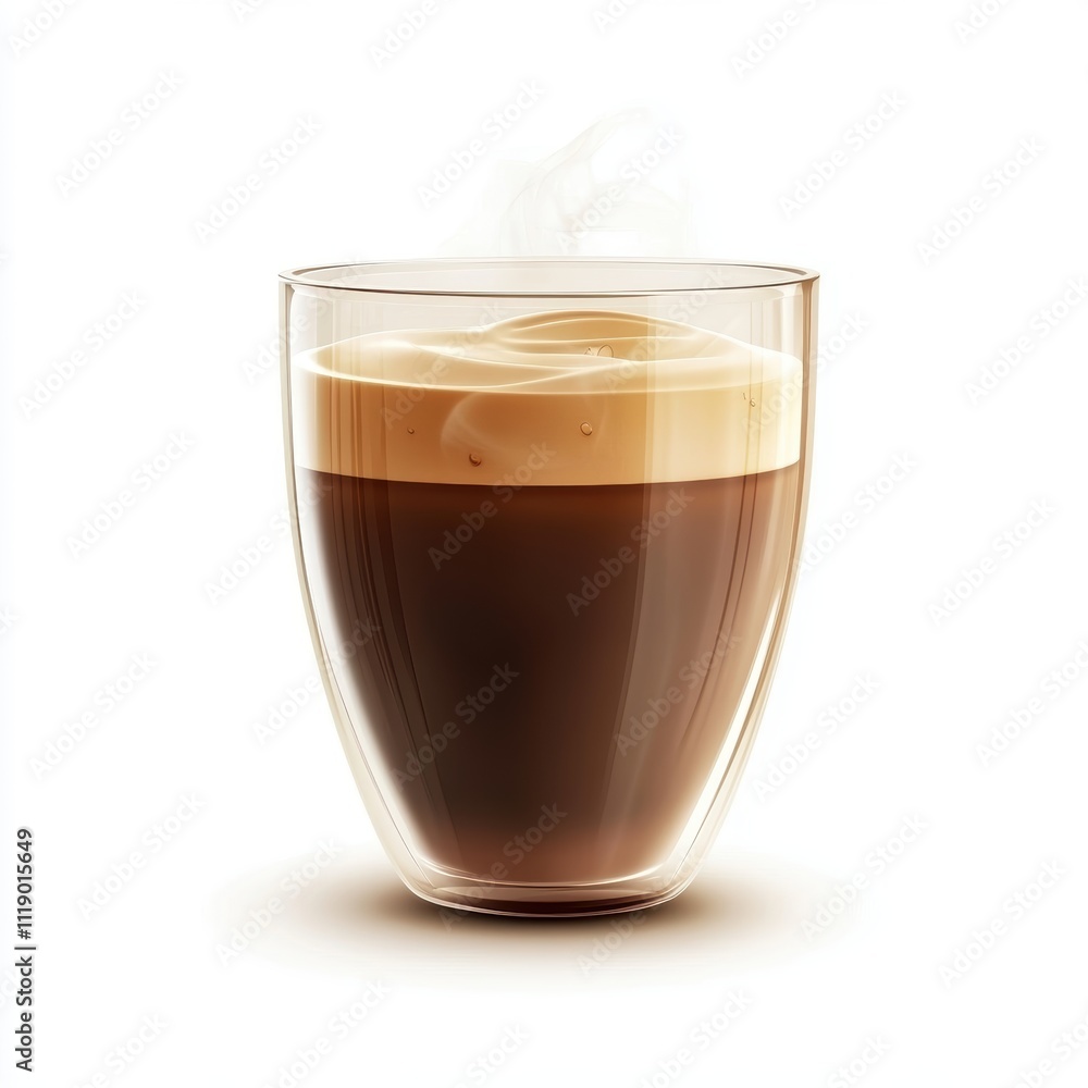 A transparent glass cup with hot coffee and visible steam, isolated on white background, highlighting simplicity and freshness, suitable for beverage campaigns A transparent glass cup with hot coffee and visible steam, isolated on white background, highlighting simplicity and freshness, suitable for beverage campaigns