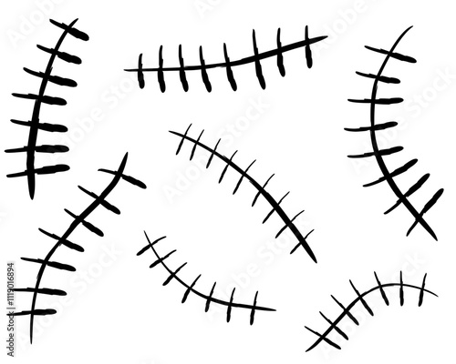 Hand drawn scar set. Stitches collection. Vector illustration.
