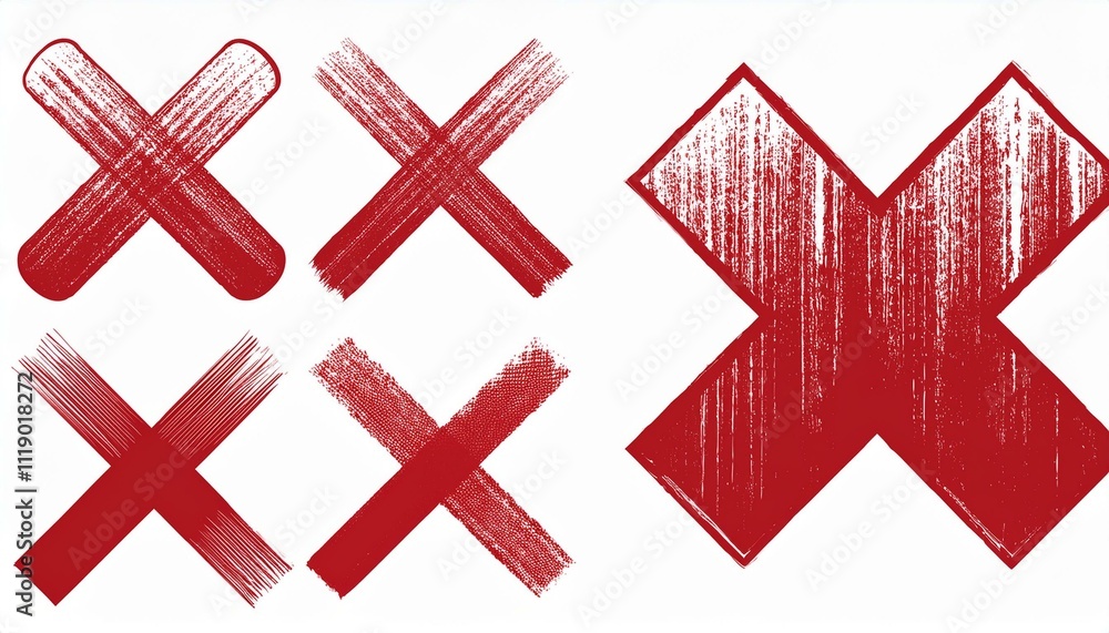 set Grunge red x sign on isolated white background. Generated image