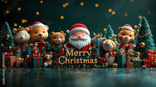 santa claus and christmas decorations gretting card photo