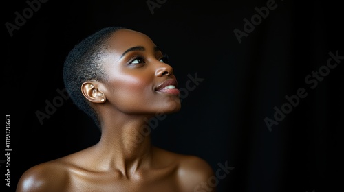 Wallpaper Mural Elegant portrait of a smiling woman in a dark studio capturing joy and confidence Torontodigital.ca