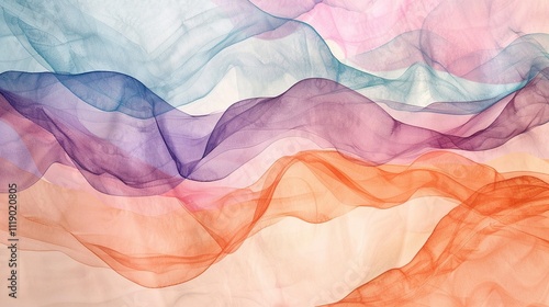 Wallpaper Mural Abstract Pastel Watercolor Waves of Sheer Fabric in Flowing Layers Torontodigital.ca