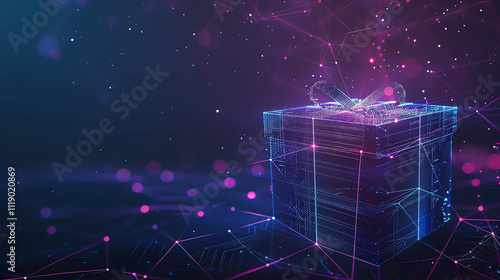 Futuristic illustration of Gift Box for digital rewarding and application