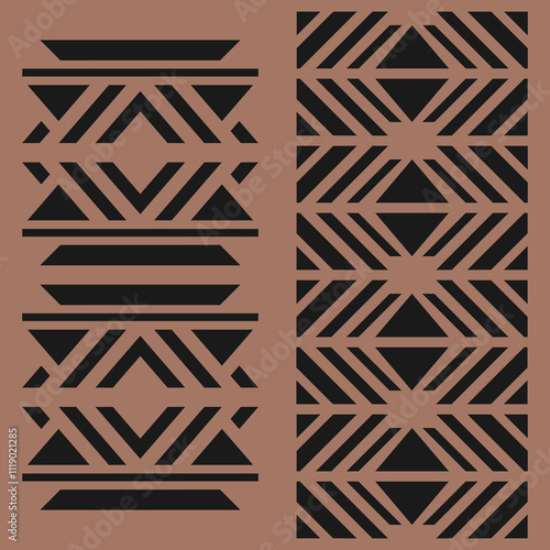 Ethnic geometric seamless pattern of tribal traditional brown ornament. Vector ornament. Indigenous cultures, African background for banner, wrapping, print. Mocha mousse - color 2025