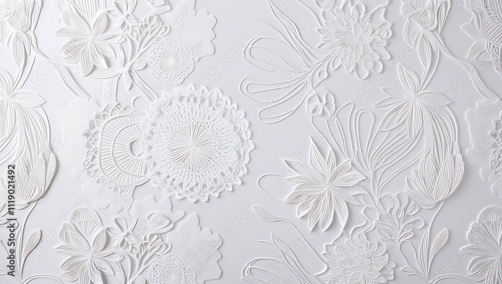 Imagine a textured, monochromatic floral tapestry in shades of white. Imagine a textured, monochromatic floral tapestry in shades of white.