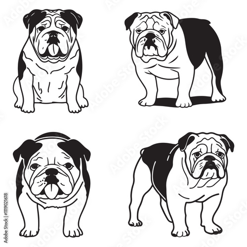 Bulldog silhouette vector illustration line art