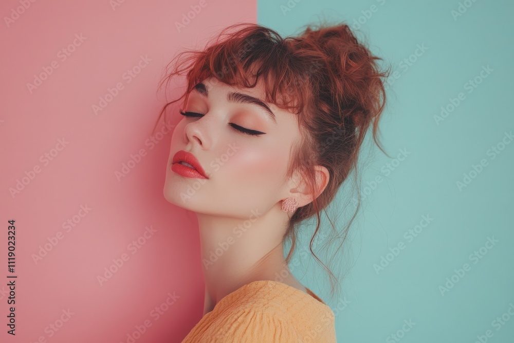 Elegant Portrait of a Young Woman Against a Colorful Background Elegant Portrait of a Young Woman Against a Colorful Background