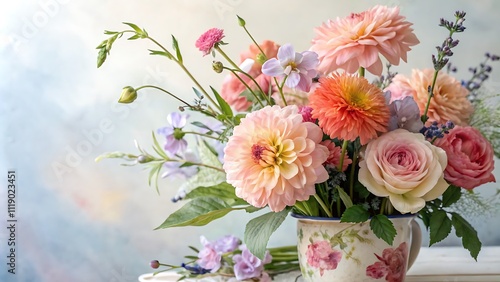 A colorful bouquet featuring a mix of vibrant spring flowers, including yellow roses, pink gerberas, and orange daisies., generative ai 