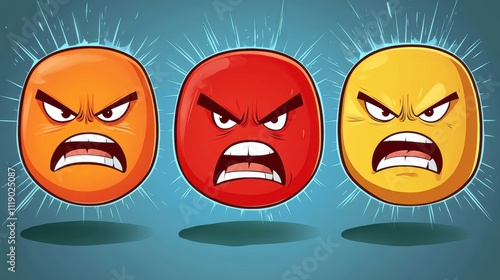 Angry emotion expressions digital art graphic design colorful background illustration style creative concept for engagement