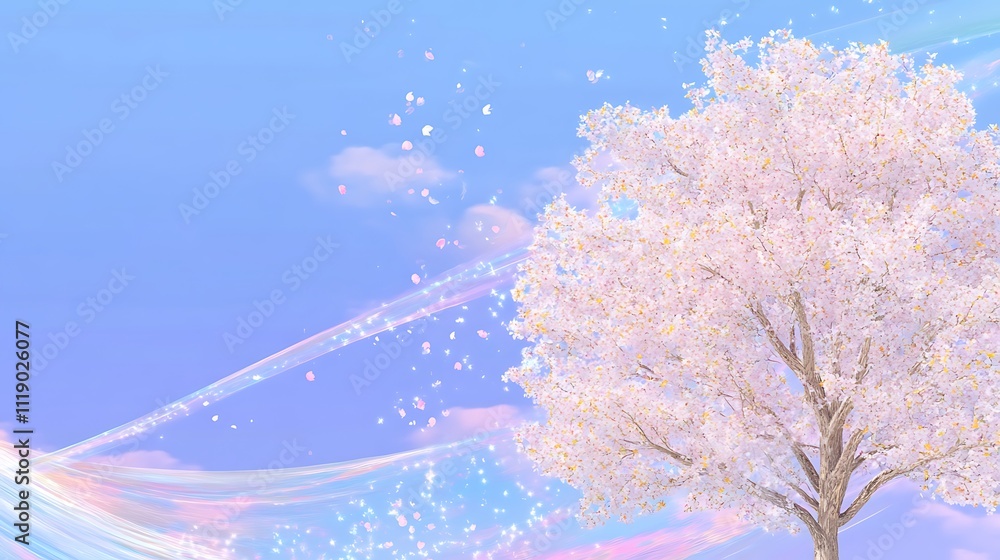 A Serene Spring Scene with Blossoming Cherry Trees and Gentle Breeze A Serene Spring Scene with Blossoming Cherry Trees and Gentle Breeze