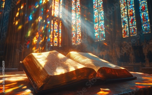 Holy scripture, Bible serving as timeless source of wisdom, guidance, spiritual nourishment, inspiring faith, reflection across generations through its profound teachings, narratives. photo