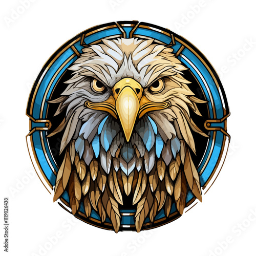 Eagle Crest Logo in Light Beige amp Azure Comic Book Style Stained Glass with HyperRealistic Detail