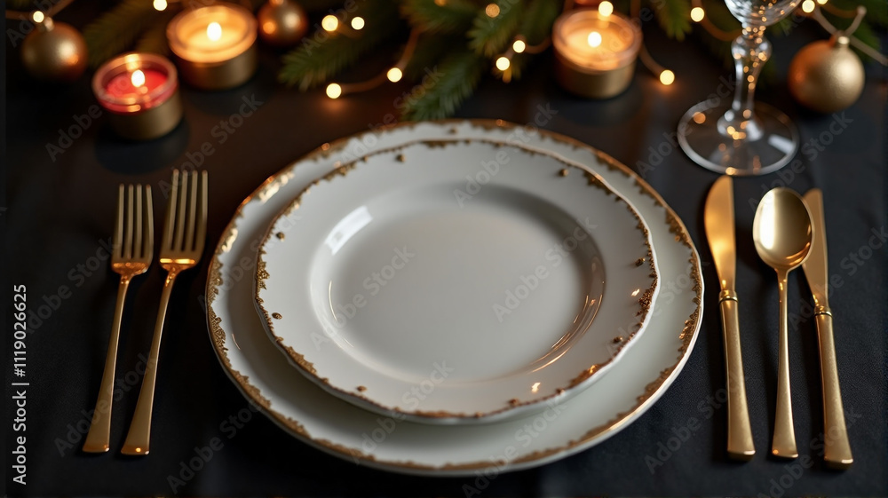 place setting with christmas decorations place setting with christmas decorations