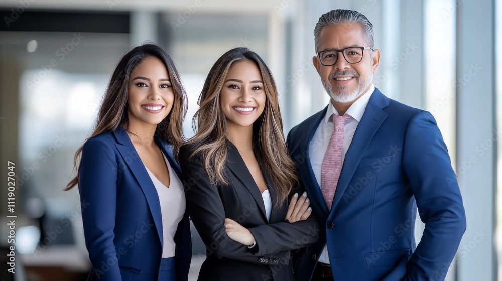 Professional Business Team in Modern Office Environment Smiling Professional Business Team in Modern Office Environment Smiling
