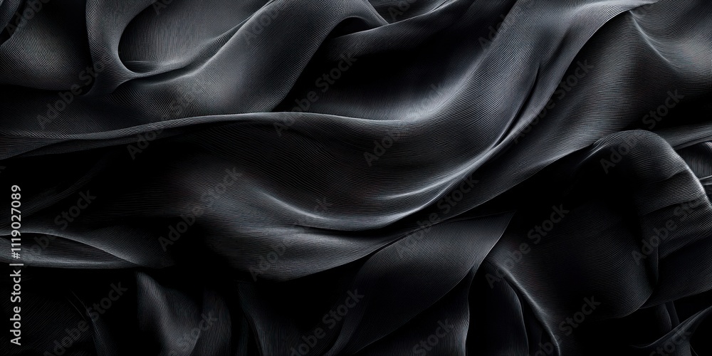Obraz premium Black Fabric Flowing Texture in Dramatic Light for Abstract Background