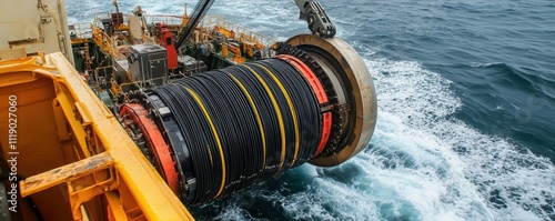 Wallpaper Mural Close-up of a submarine fiberoptic cable being laid by a specialized ship, ocean waves crashing nearby, submarine fiberoptic cable, marine engineering Torontodigital.ca