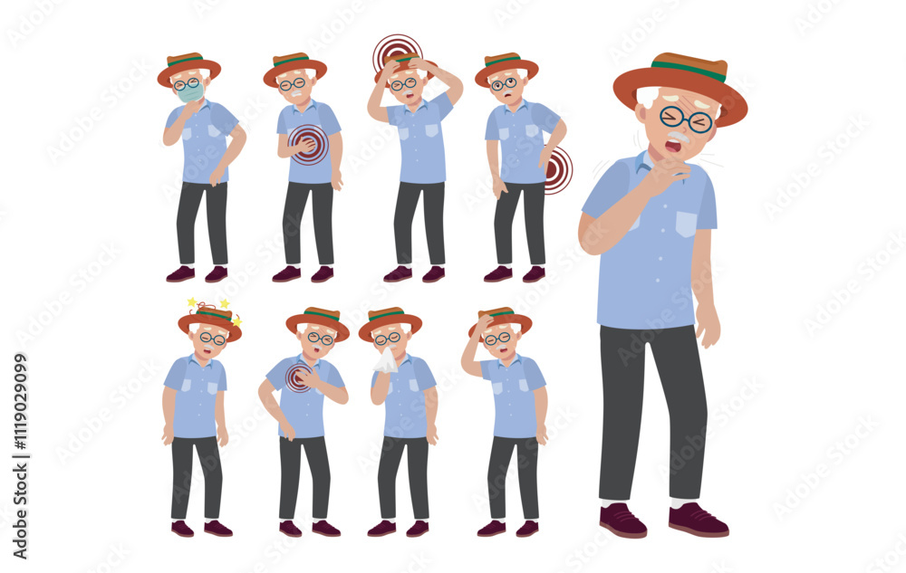 Obraz premium Sick old people with different symptoms