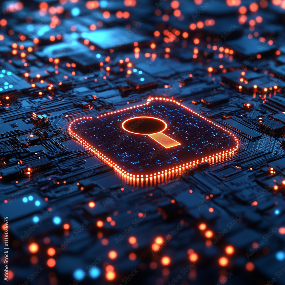 Fototapeta premium digital lock symbol on circuit board represents cybersecurity and data protection. glowing elements create futuristic atmosphere, emphasizing technology role in safeguarding information