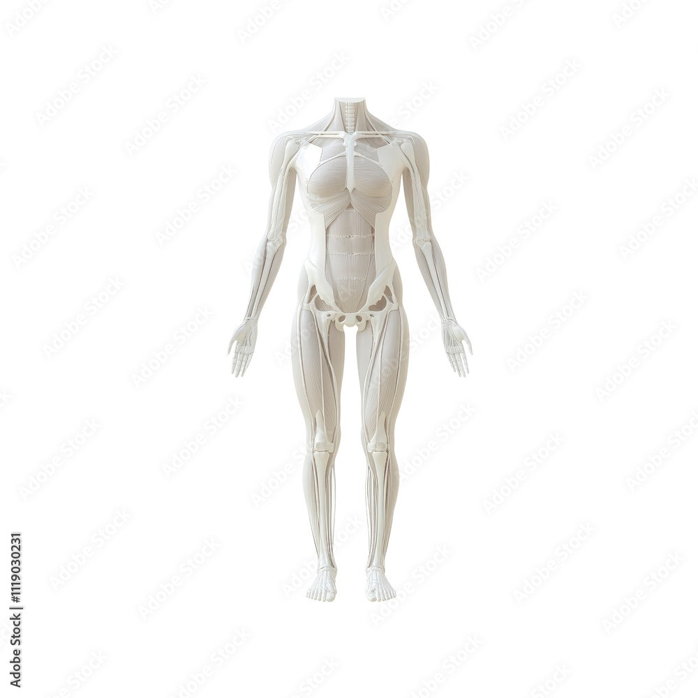 3D Render of Female Musculoskeletal System, Anterior View 3D Render of Female Musculoskeletal System, Anterior View