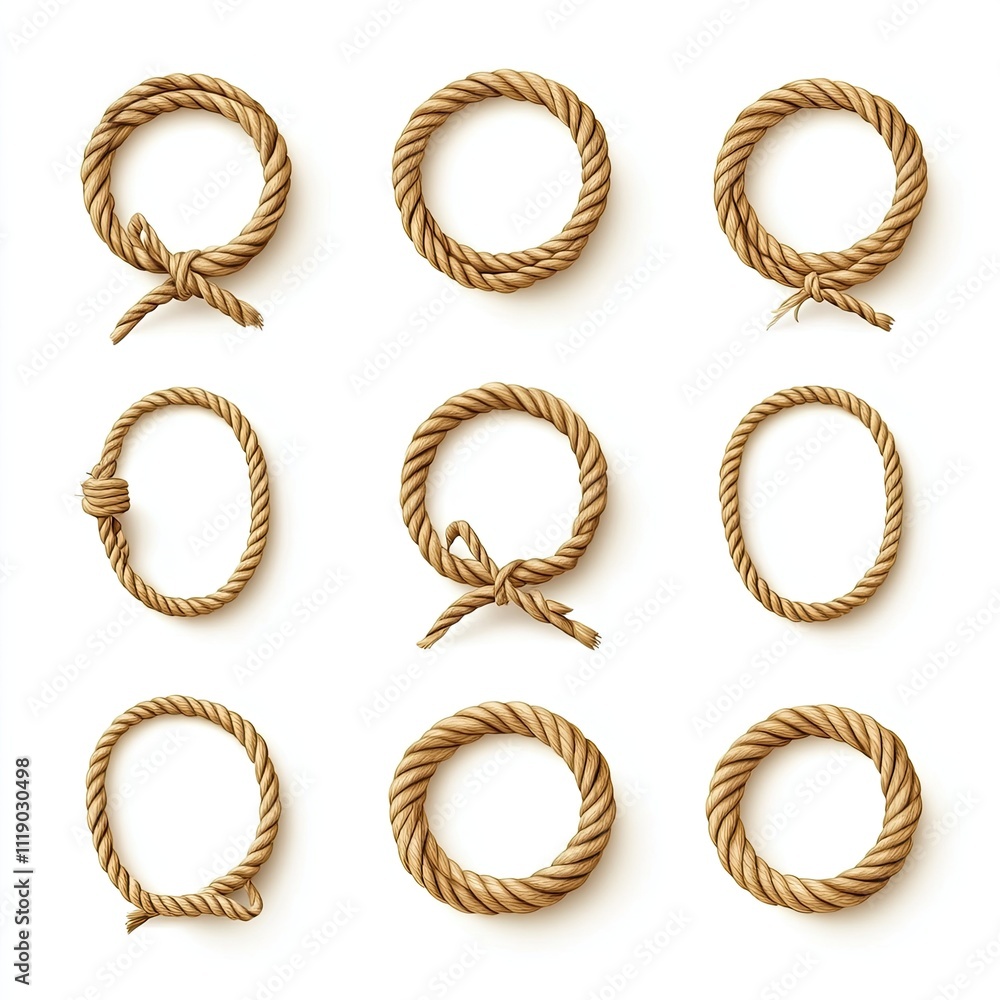 custom made wallpaper toronto digitalNine circular arrangements of beige rope with various knots and bows.