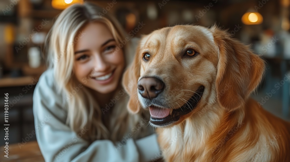 Veterinarian examines a labrador, taking notes while petting the dog Veterinarian examines a labrador, taking notes while petting the dog