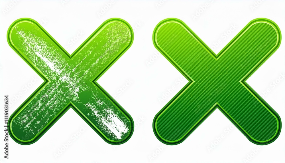 Fototapeta premium set Grunge green x sign on isolated white background. Generated image