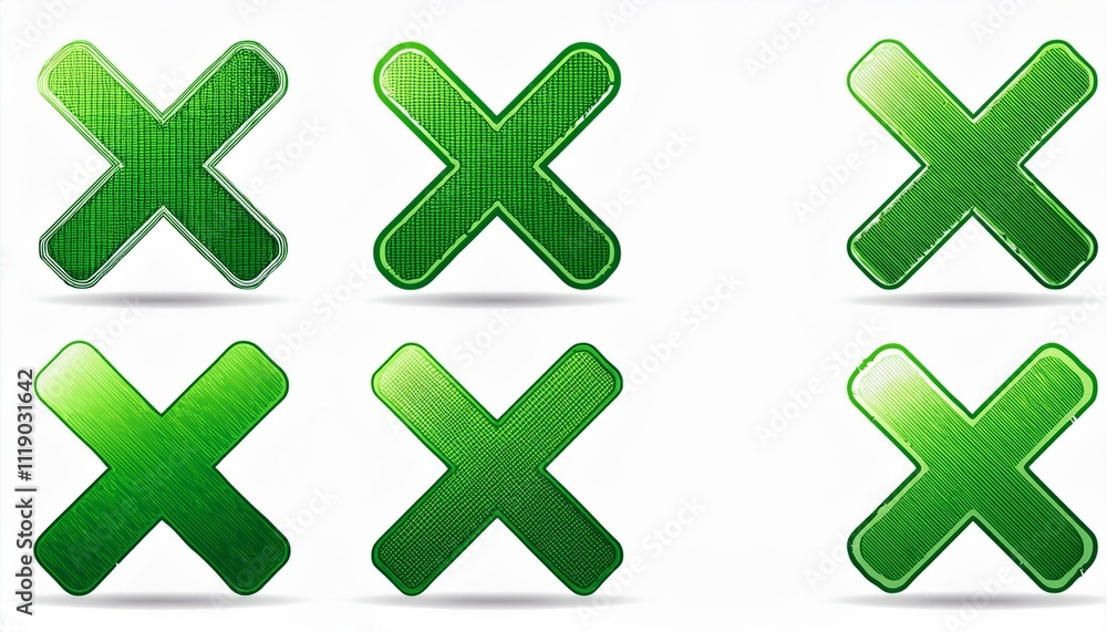 Obraz premium set Grunge green x sign on isolated white background. Generated image