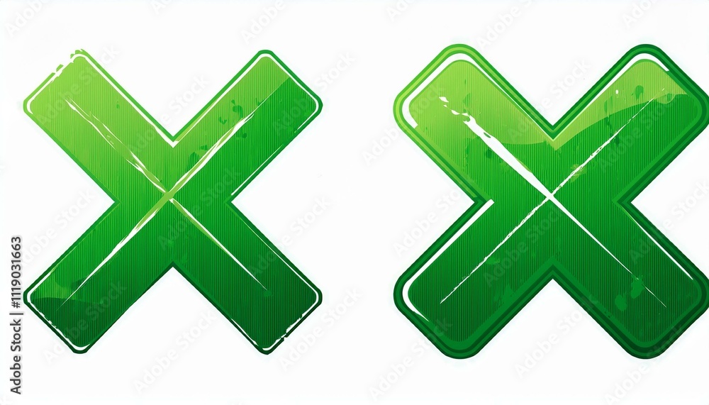 Fototapeta premium set Grunge green x sign on isolated white background. Generated image
