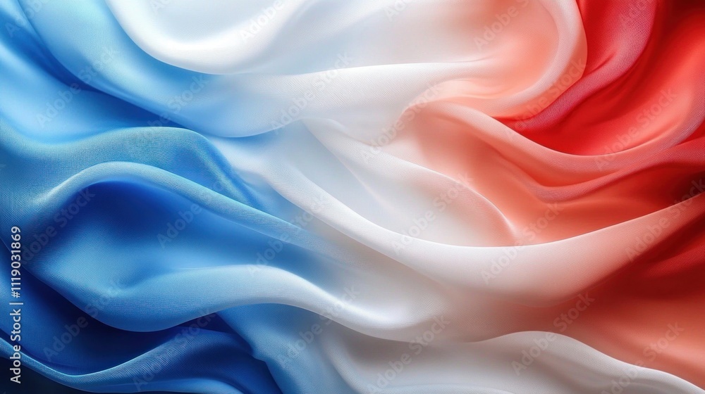 Olympic Rings on Abstract Background with French Flag Colors in Wavy Silk Fabric Olympic Rings on Abstract Background with French Flag Colors in Wavy Silk Fabric