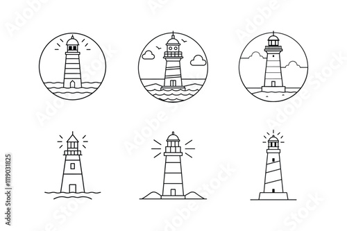 lighthouse icon line art vector illustration