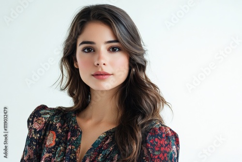 Elegant Portrait of a Young Woman with Natural Beauty and Flowing Hair