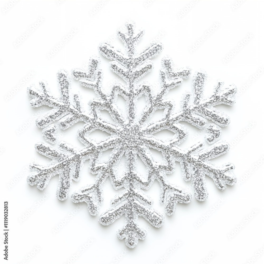 A snowflake made of glitter is on a white background. The snowflake is shiny and sparkly, giving it a festive and joyful appearance. The white background emphasizes the snowflake's bright colors A snowflake made of glitter is on a white background. The snowflake is shiny and sparkly, giving it a festive and joyful appearance. The white background emphasizes the snowflake's bright colors